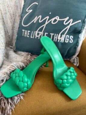 Green Braided Mule Heels Size 12M